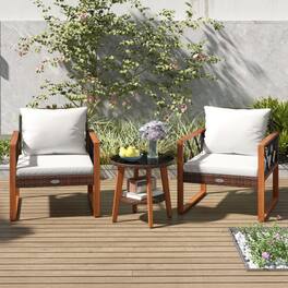 Mondawe - 28x26.5x31.5 IN Freestanding Patio Conversation Set with Table and Cushions 3-Piece - Mix Brown+Off White