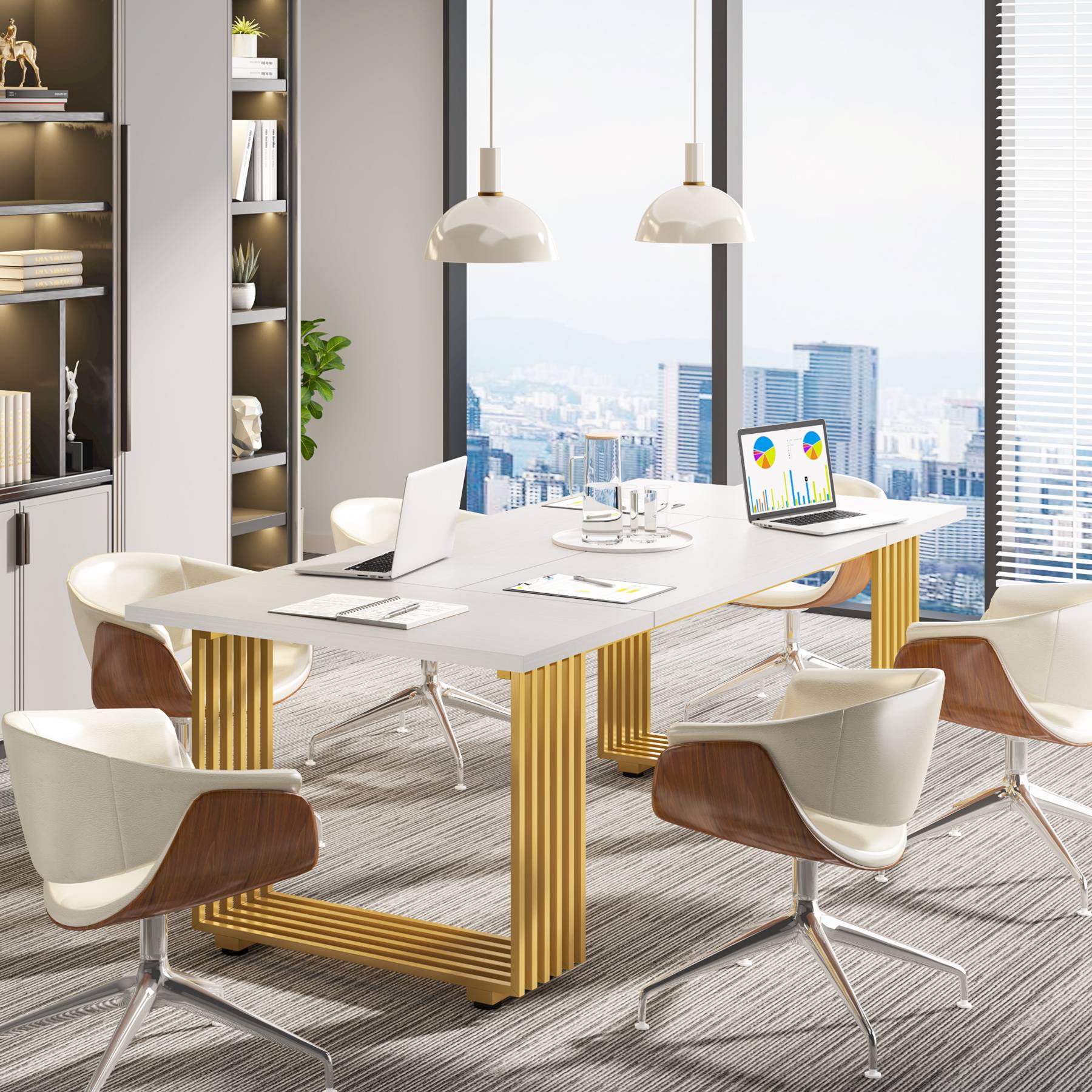 Alt View 1. Tribesigns - Modern Conference Table with Engineered Wood Construction and Adjustable Feet for Home Office and Study - White.