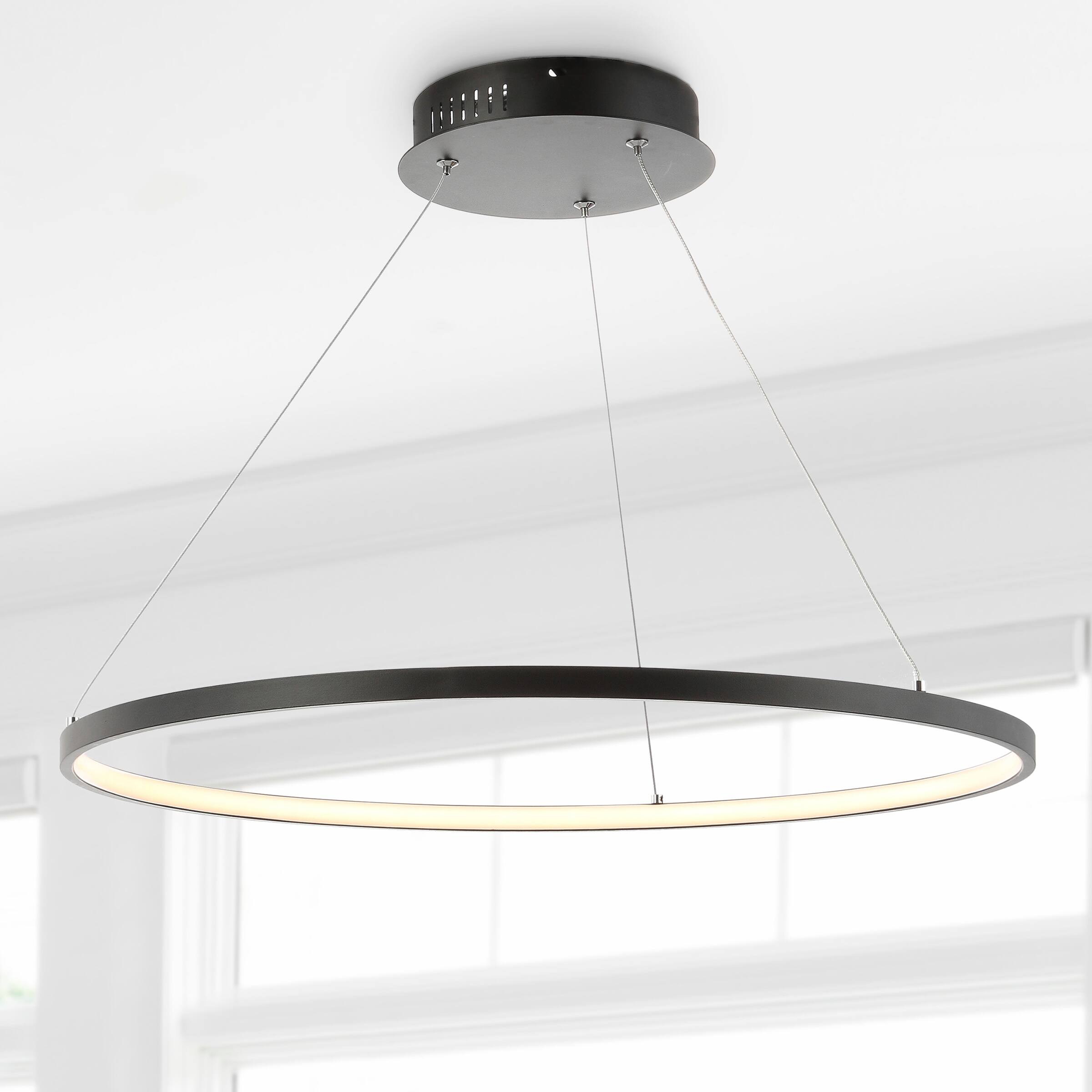 Alt View 1. Jonathan Y - Brice 23.75" Modern Contemporary Metal Round Integrated LED Pendant, Matte Black - Matte Black.