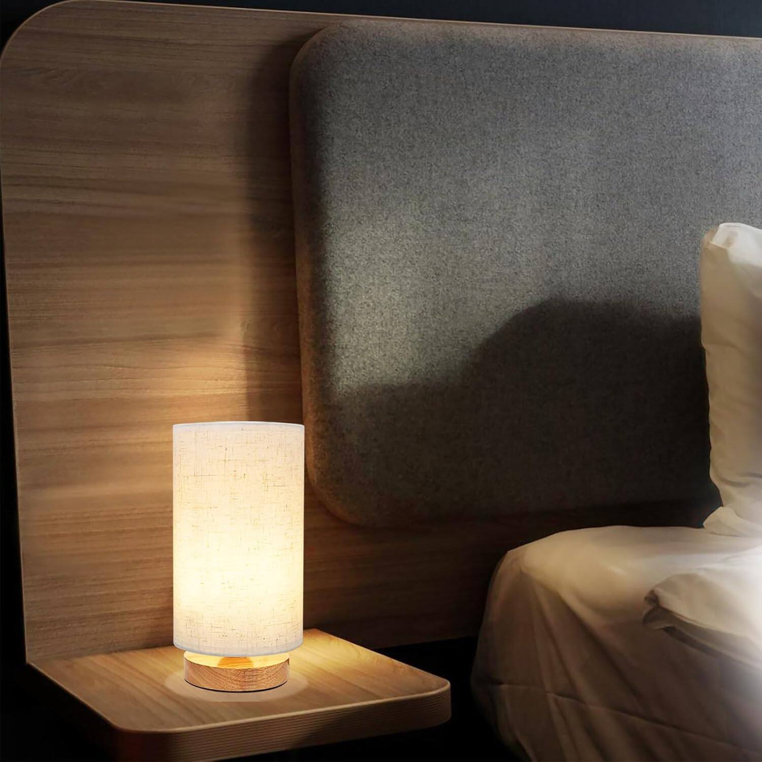 Alt View 5. Stamp n Camp - Bedside Table Lamp for Bedroom  Minimalist Base & Round Fabric Shade Cute Cozy Warm Nightstand Boho Lamp set... - 3-Color Adjustable lamp Set of 1.