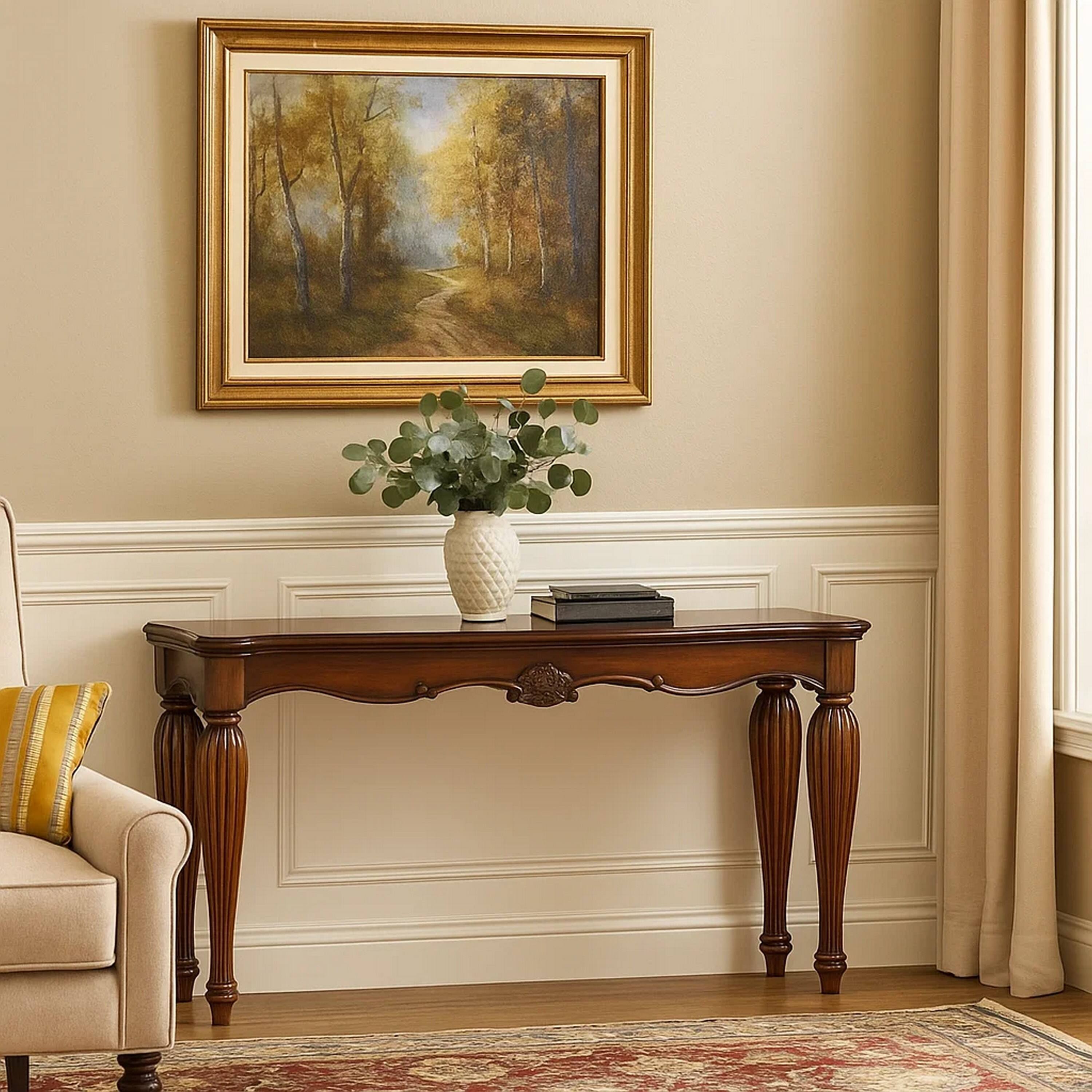 Alt View 6. Manhattan Lane - Wooden Sofa Table with Carved Details - Brown.
