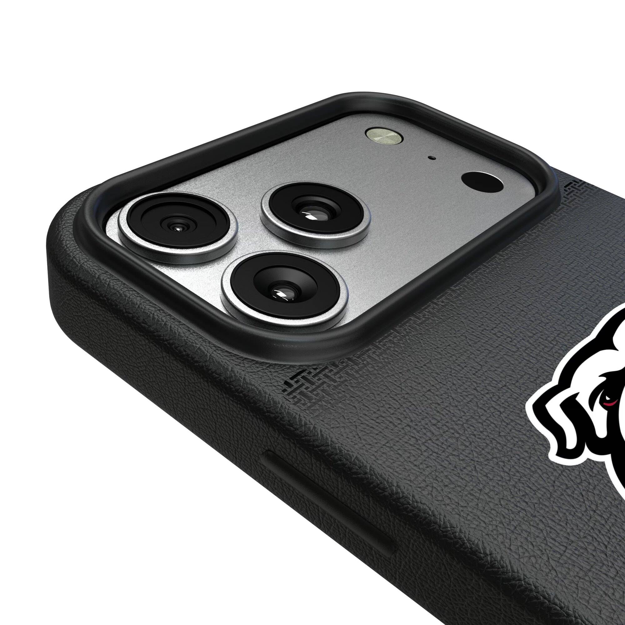 Alt View 2. Keyscaper - Georgia Bulldogs Linen Logo iPhone Magnetic Bump Case - 15 Pro Max - Black.