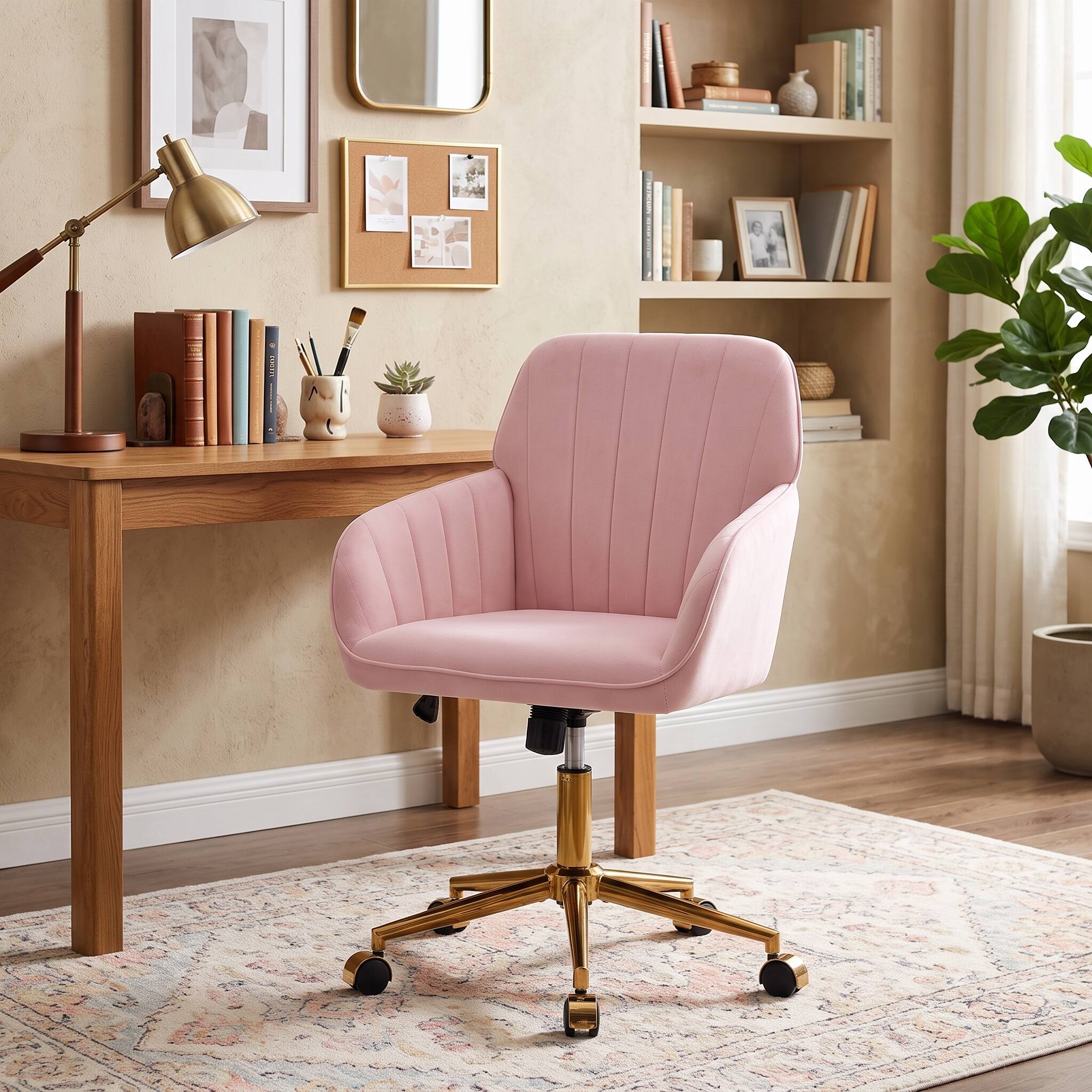 Alt View 9. Forest'nSky - Gold Metal Adjustable Office Chair with Ergonomic Swivel Chair, Backrest Seat,Baby Pink - Baby Pink.