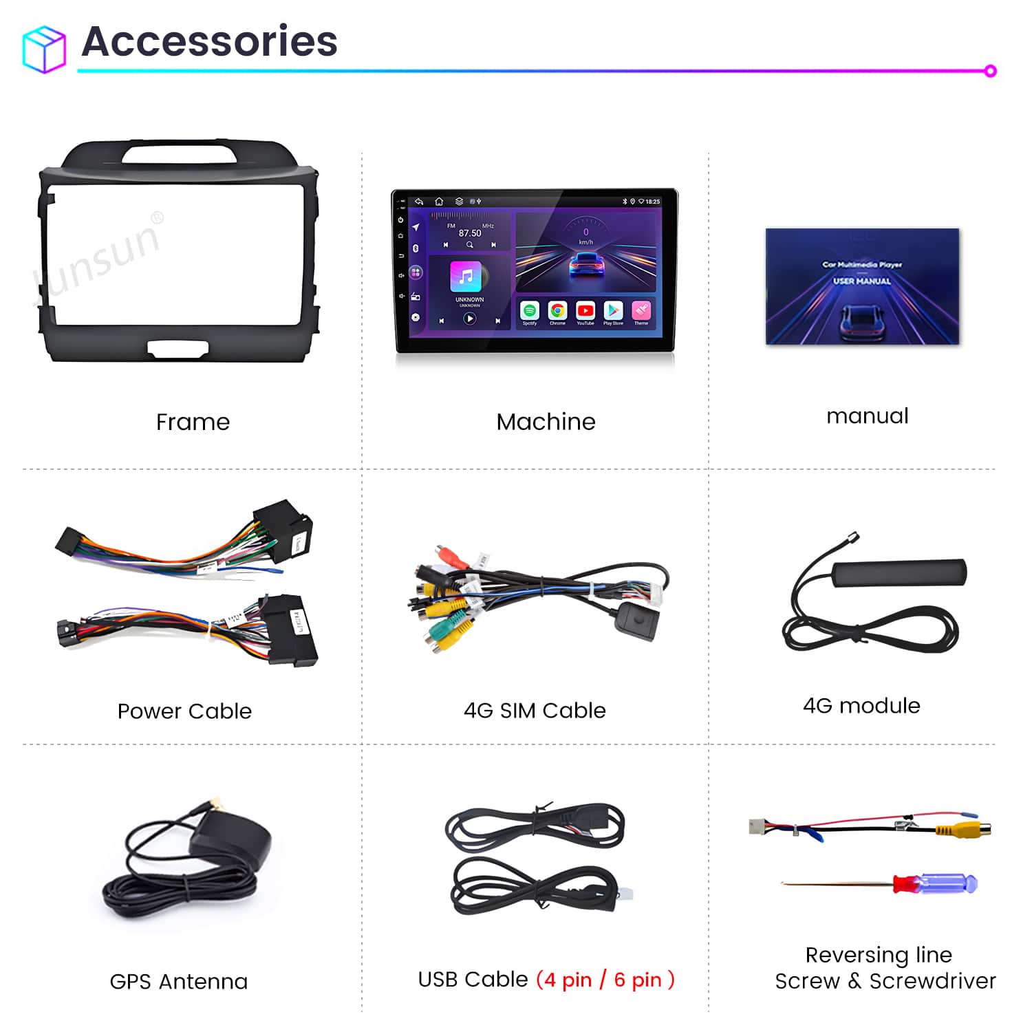 Junsun 9 Inch 8 Core 4+64GB Android 15 carplay For Kia Sportage