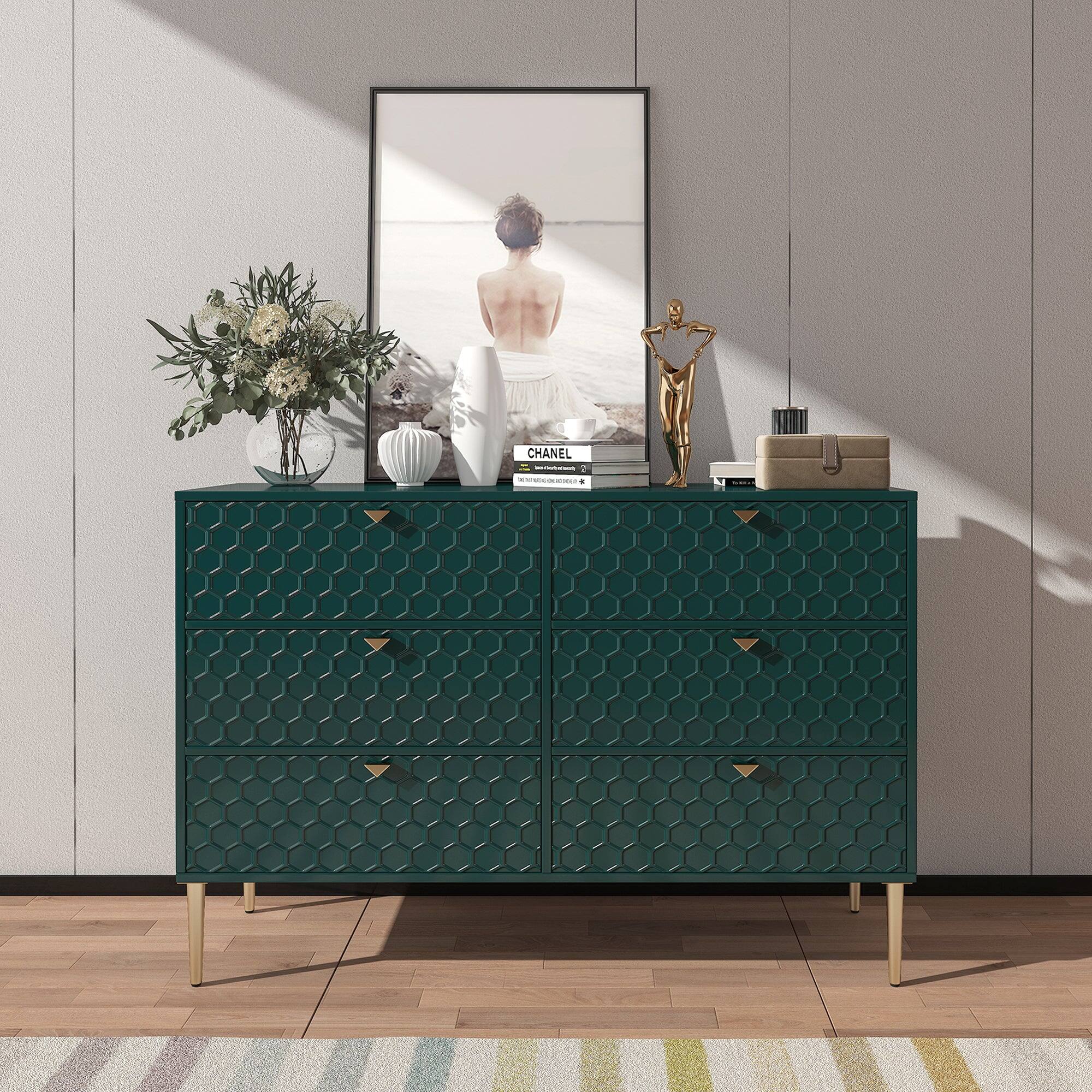Alt View 2. Boyel Living - Green Modern Indoor Accent Storage Cabinet with 6 Drawers - Green.