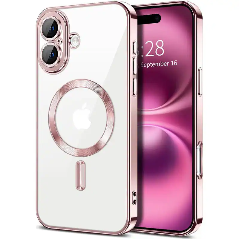 Entronix - Luxury Magnetic Case for iPhone 17 - Clear Glossy Back Cover - Pink
