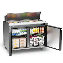 Coolake - 48''W 2 Door Commercial Salad Sandwich Prep Table Refrigerator 13.5 Cu.ft - Silver