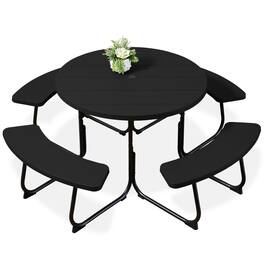 Best Choice Products - 8-Person Circular Outdoor Picnic Table w/ 4 Benches, Umbrella Hole, 2000lb Capacity - Black