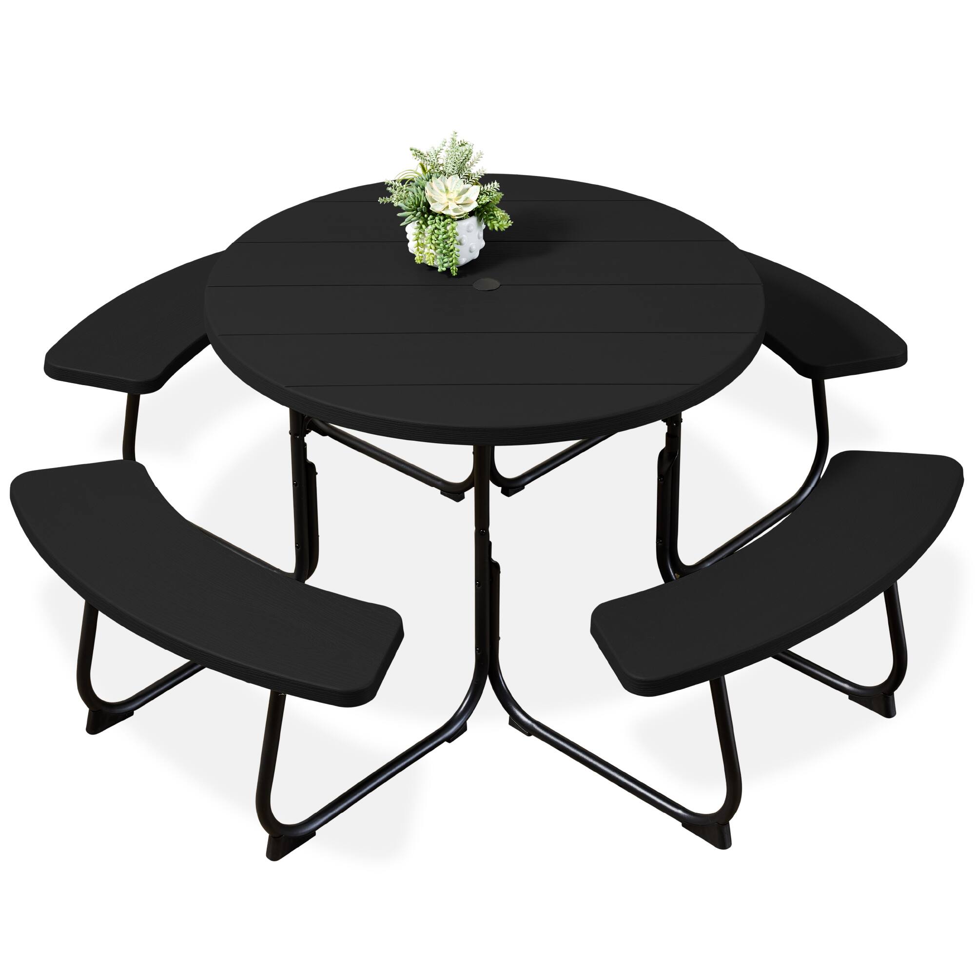 Front. Best Choice Products - Best Choice Products 8-Person Circular Outdoor Picnic Table w/ 4 Benches, Umbrella Hole, 2000lb Capacity - Black - Black.