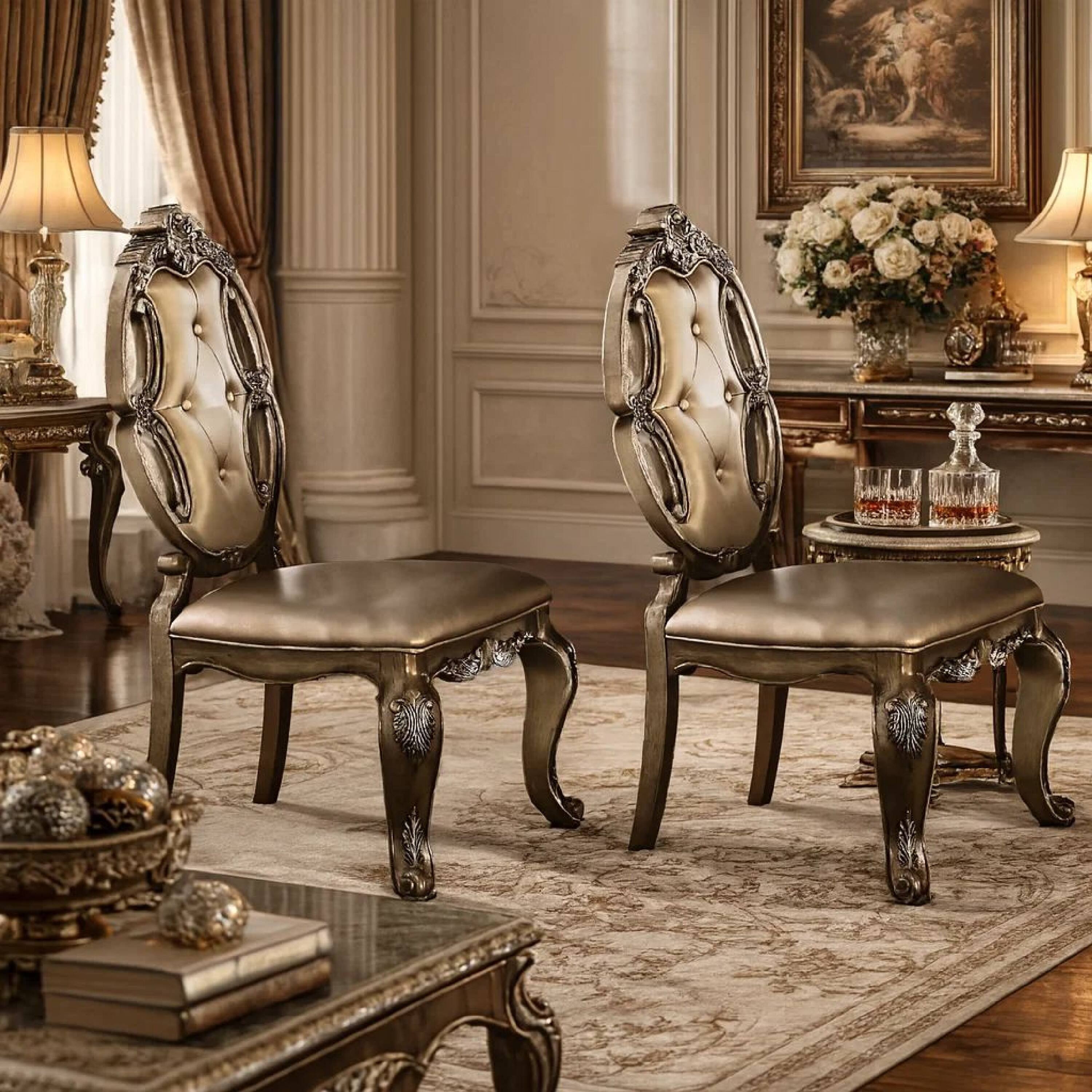 Alt View 6. Manhattan Lane - 26 Inch Dining Chair, Faux Leather, Set of 2 - Gold.