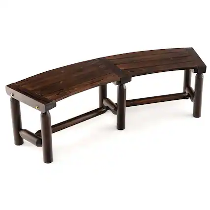 Front. Costway - Patio Curved Bench Carbonized Wood Dining Bench for Round Table 710 LBS Max Load - Rustic Brown.