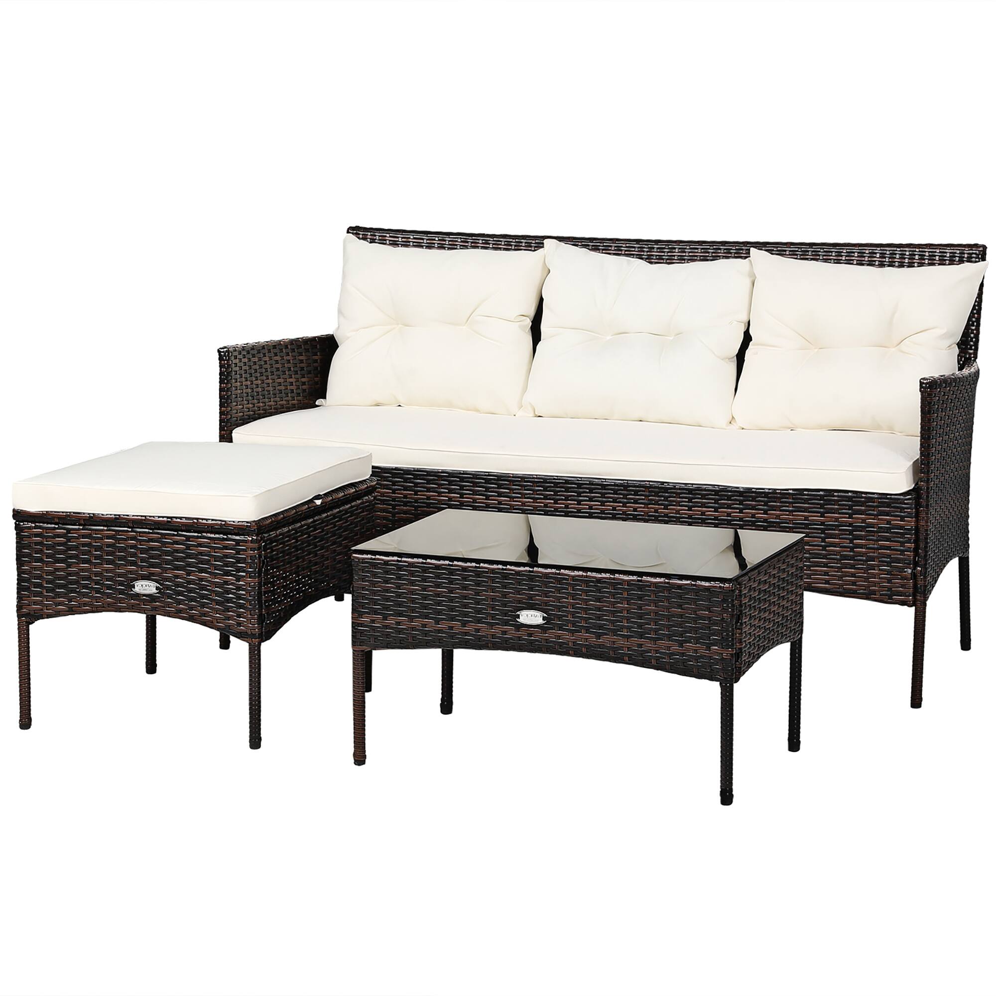 Alt View 1. Gymax - Gymax 3PCS Patio Rattan Sectional Conversation Furniture Set w/ Off White Cushions - Off White.