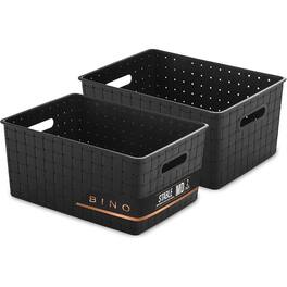 RTMB - Medium Plastic Storage Baskets – Black, Rectangular, w/ Handles