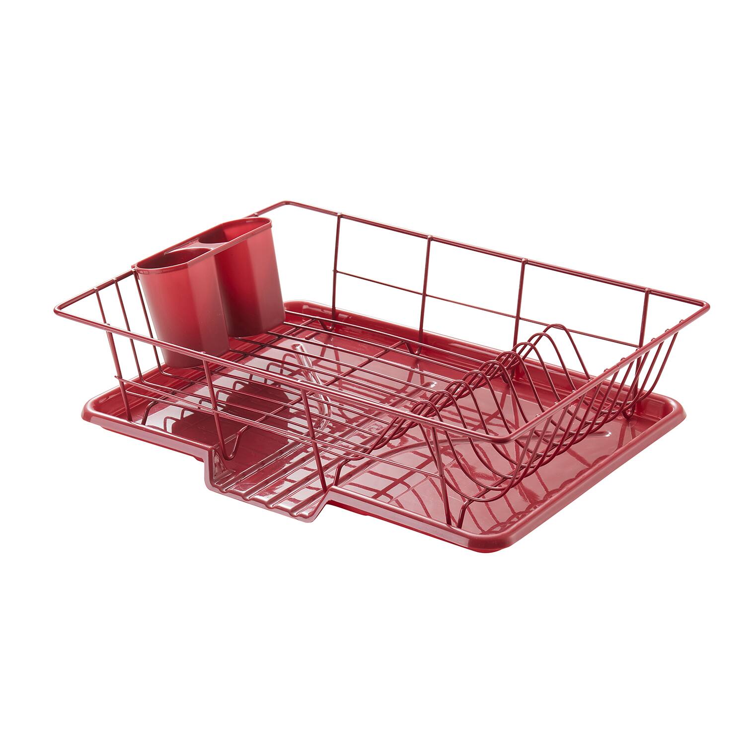 Left. Sweet Home Collection - Steel 3-Piece Large Countertop Dish Drainer with Drain Board & Utensil Holder - Burgundy.