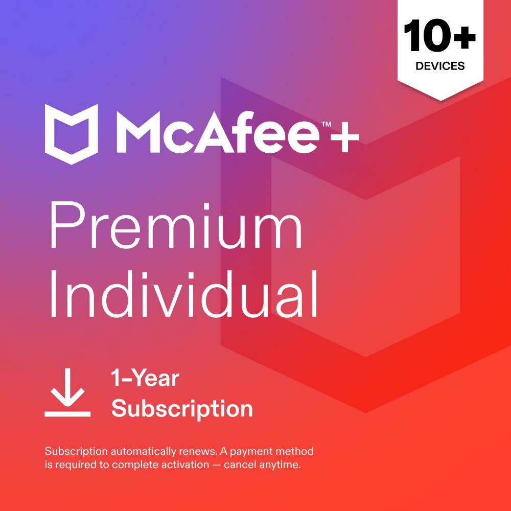 10+ DEVICES  
McAfee + Premium Individual  
1-Year Subscription  
Subscription automatically renews. A payment method is required to complete activation - cancel anytime.