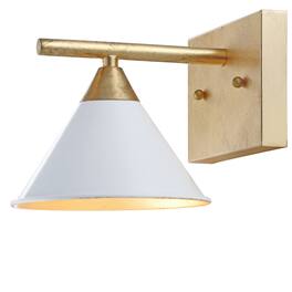 Jonathan Y - Yvette 9.25" 1-light Metal Vanity, White/Gold - White/Gold Leaf