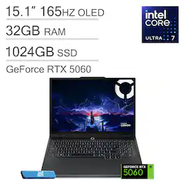 Lenovo - Legion 5i 15.1" 2.5K OLED 165Hz Gaming Laptop - Intel Core Ultra7 255HX - NVIDIA GeForce RTX 5060 - 32GB RAM - 1TB SSD - Eclipse Black