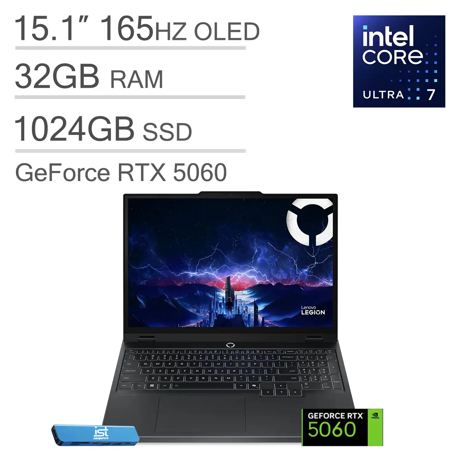 Lenovo - Legion 5i 15.1" 2.5K OLED 165Hz Gaming Laptop - Intel Core Ultra7 255HX - NVIDIA GeForce RTX 5060 - 32GB RAM - 1TB SSD - Eclipse Black