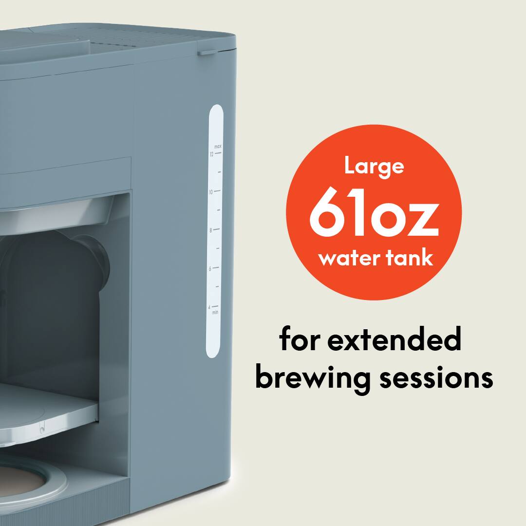 Large 61oz water tank for extended brewing sessions