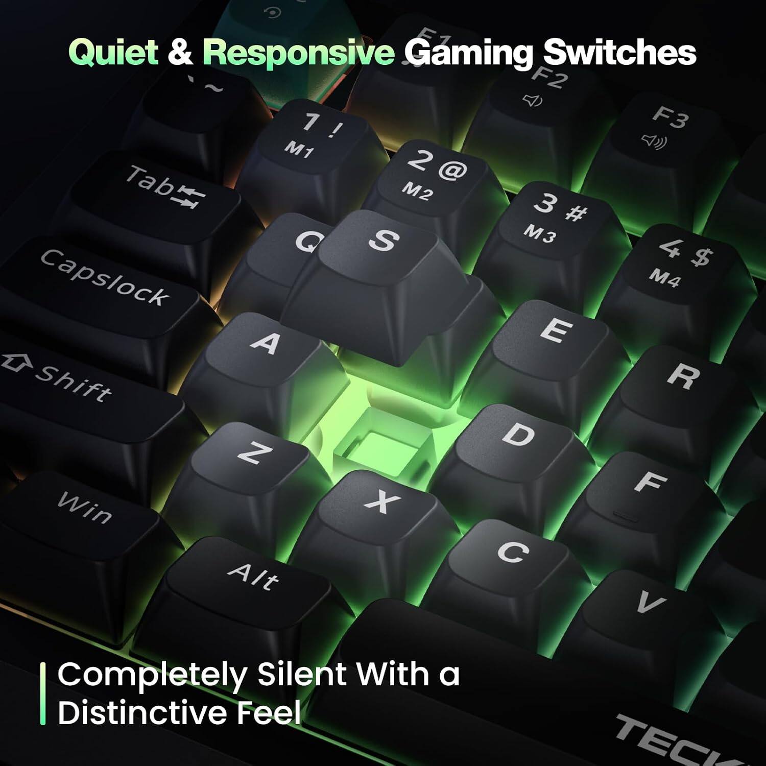 TECKNET 75% Wired Gaming Keyboard, RGB Backlit, 82 Keys, Volume Knob ...