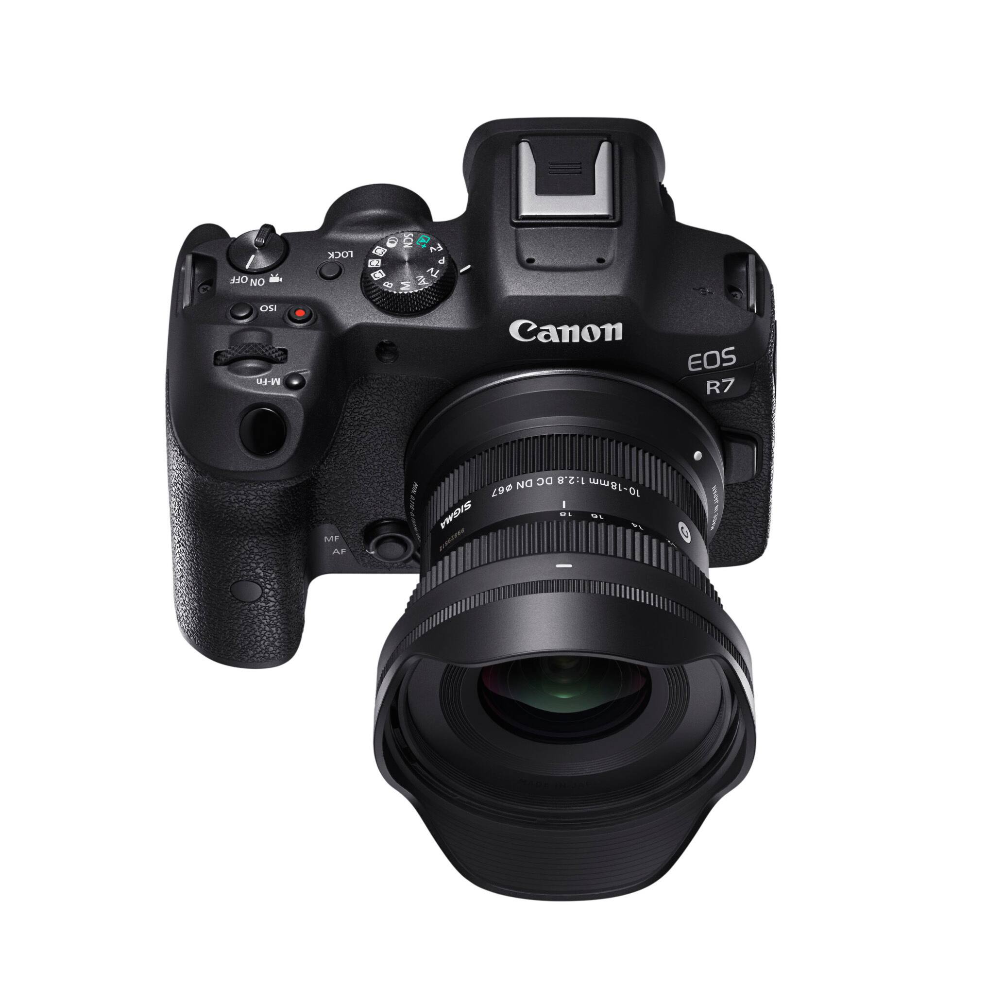Canon EOS R7 camera with a 10-18mm lens attached.
