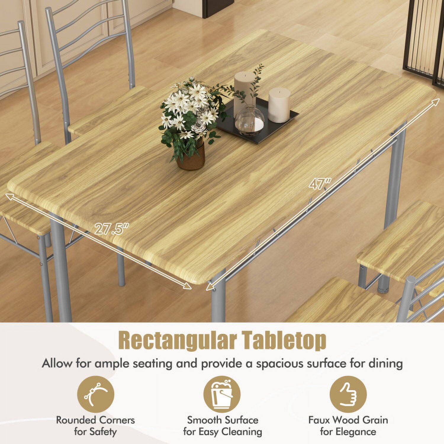 47" x 27.5" Rectangular Tabletop  
Allow for ample seating and provide a spacious surface for dining  
Rounded Corners for Safety  
Smooth Surface for Easy Cleaning  
Faux Wood Grain for Elegance