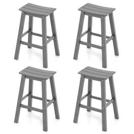 Gymax - 29'' Patio Bar Stool Set of 4 w/ Curved Seat & Footrests for Backyard Outdoor - Gray