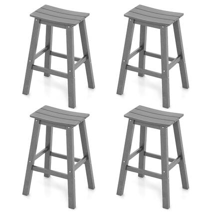 Front. Gymax - Gymax 29'' Patio Bar Stool Set of 4 w/ Curved Seat & Footrests for Backyard Outdoor Gray - Gray.