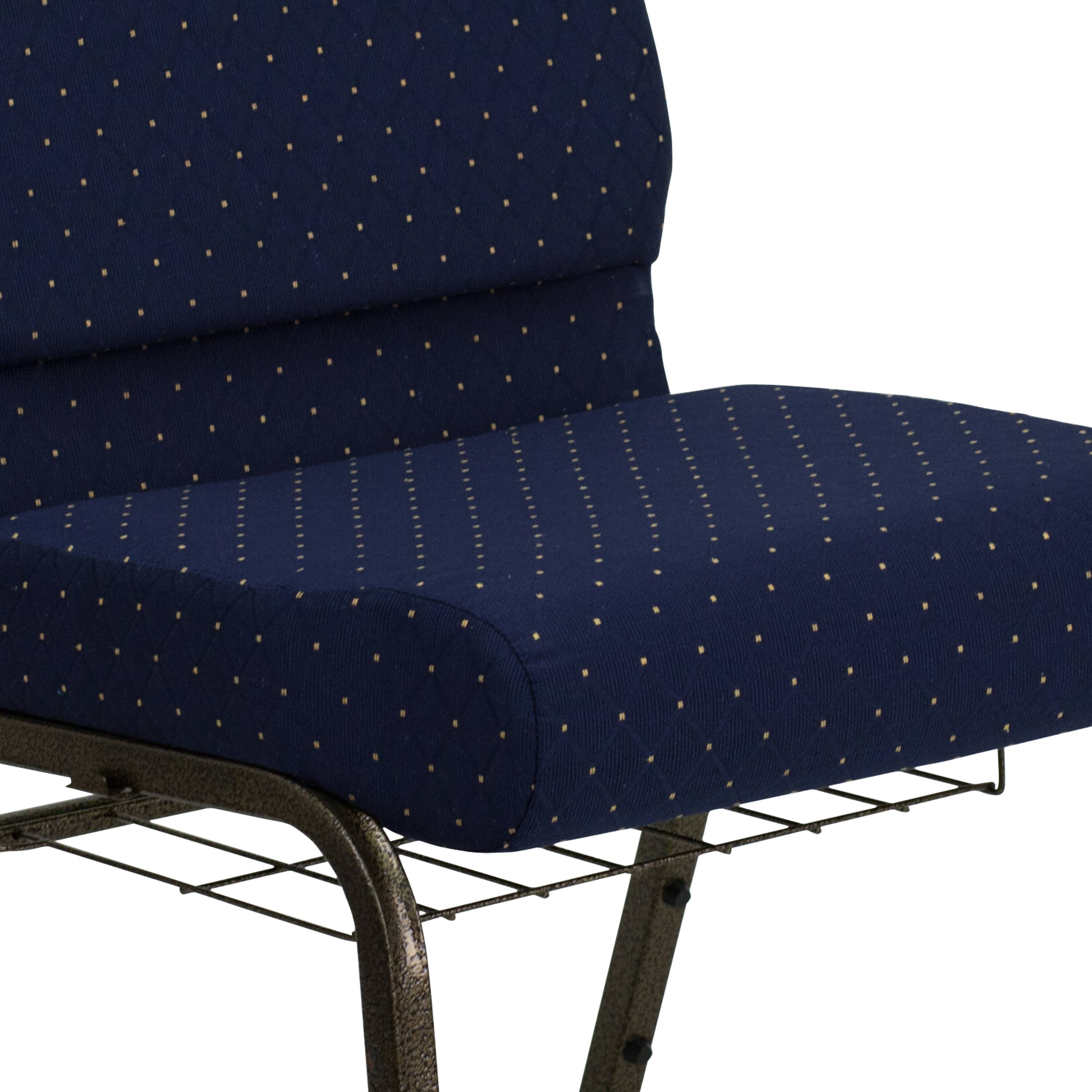 Alt View 9. Emma + Oliver - 21"W Church/Reception Guest Chair with Communion Cup Book Rack - Navy Blue Dot Patterned Fabric/Gold Vein Frame.