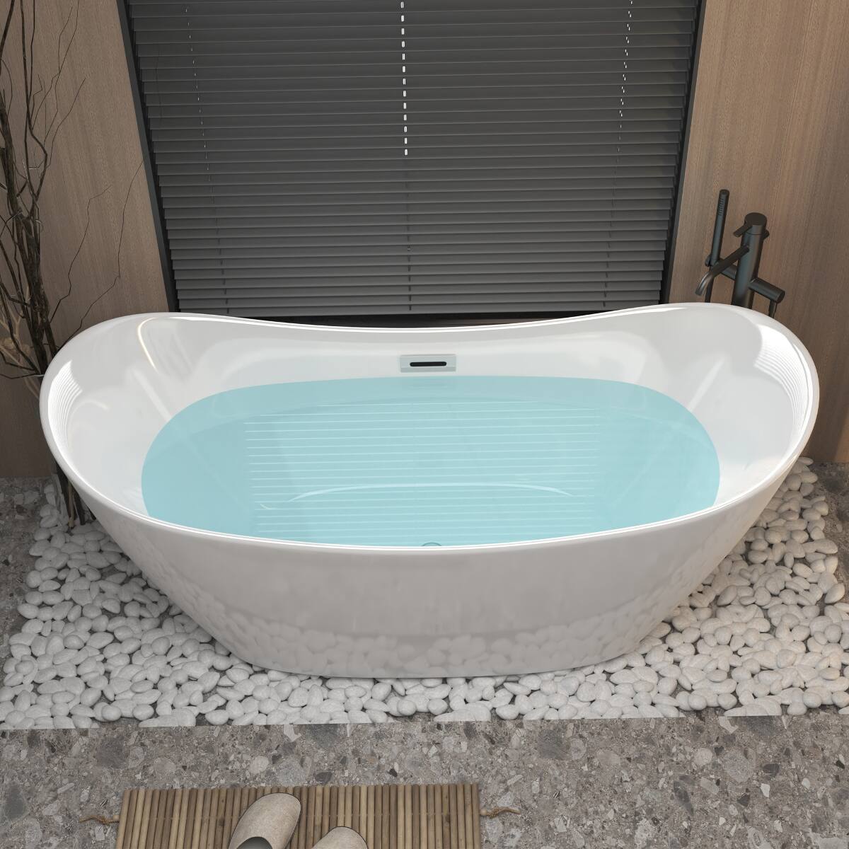 Left. Loheer - Loheer 59 Inch Freestanding Bathtub Acrylic Soaking Tub Gloss White Oval Center Drain - Gloss White.