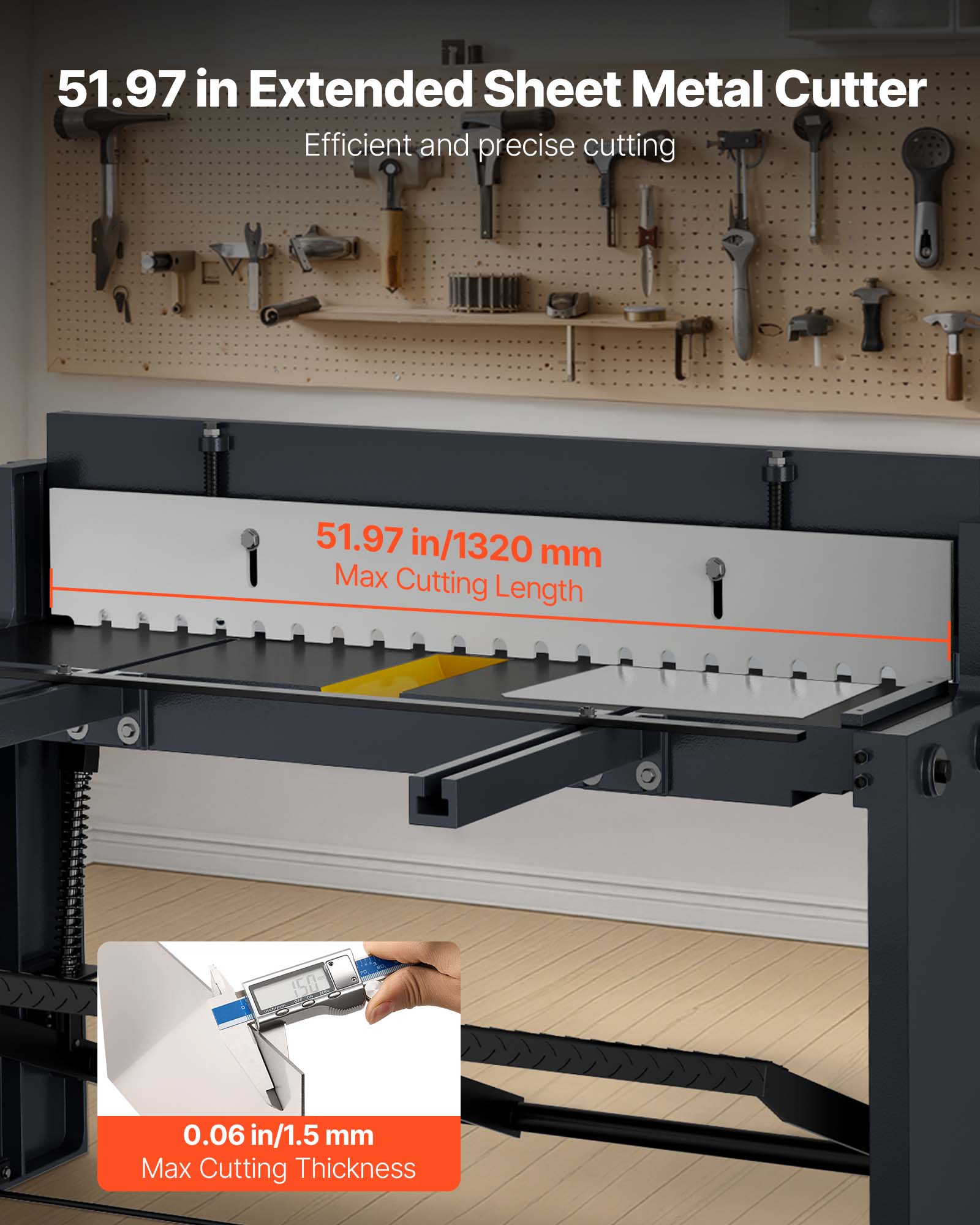 51.97 in Extended Sheet Metal Cutter  
Efficient and precise cutting  

51.97 in/1320 mm Max Cutting Length  

0.06 in/1.5 mm Max Cutting Thickness