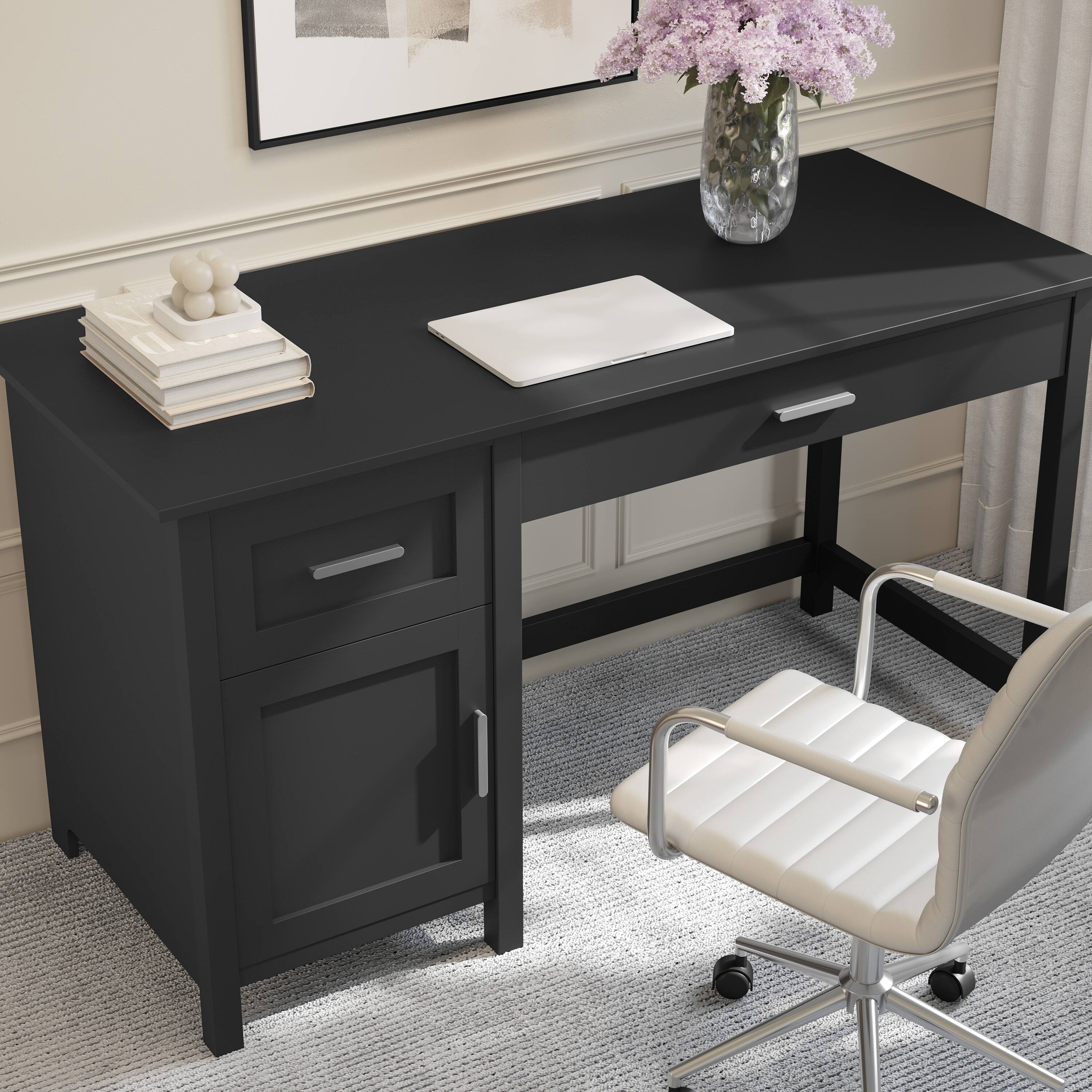 Alt View 4. Martha Stewart - Hutton Shaker Style Home Office Desk with Storage - Black Frame/Brushed Nickel Hardware.