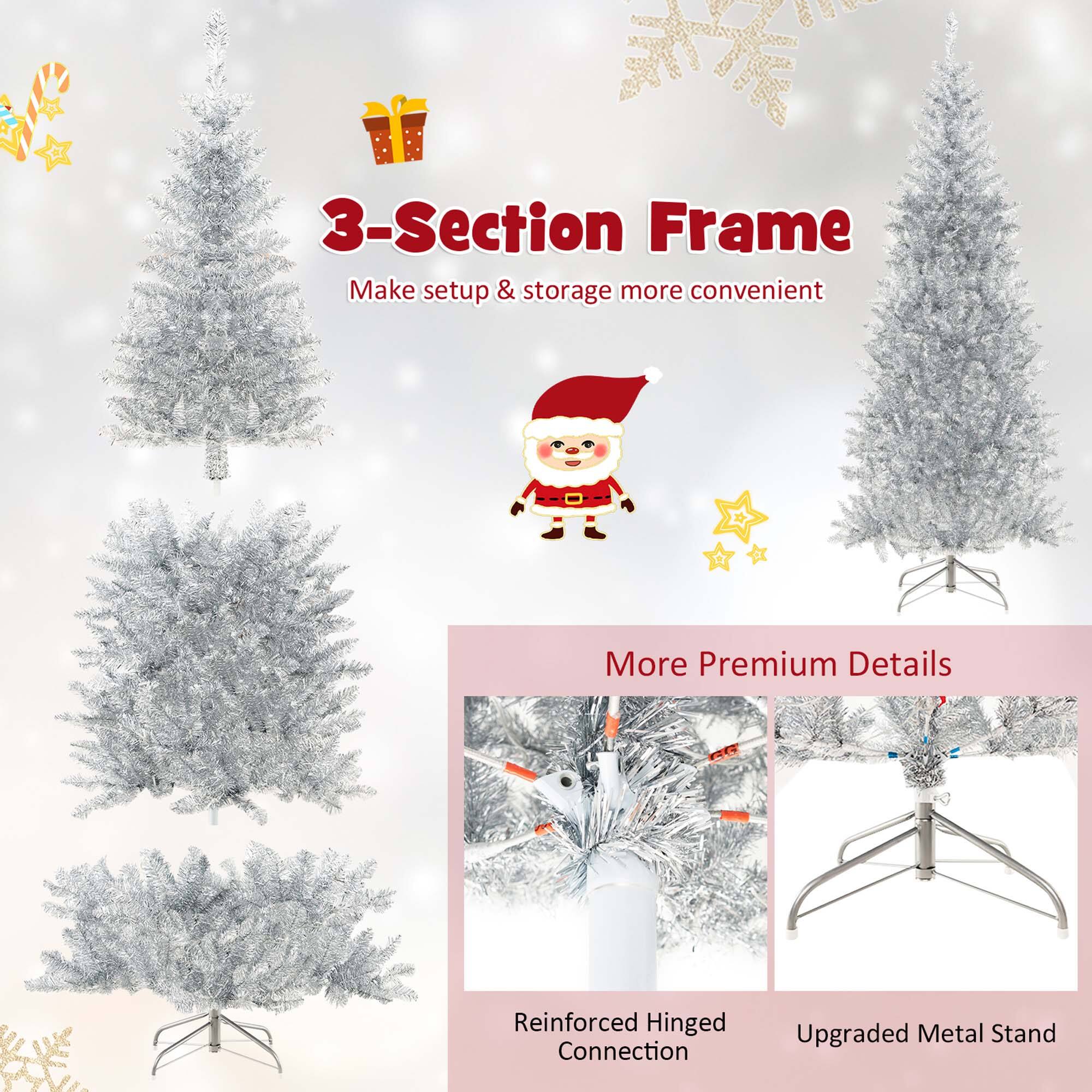 The text on the image can be grouped and corrected as follows:

"3-Section Frame Make setup & storage more convenient More Premium Details Reinforced Hinged Connection Upgraded Metal Stand"