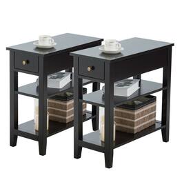 Gymax - Set of 2 3-Tier Nightstand Bedside Side End Table w/Double Shelves Drawer - Black