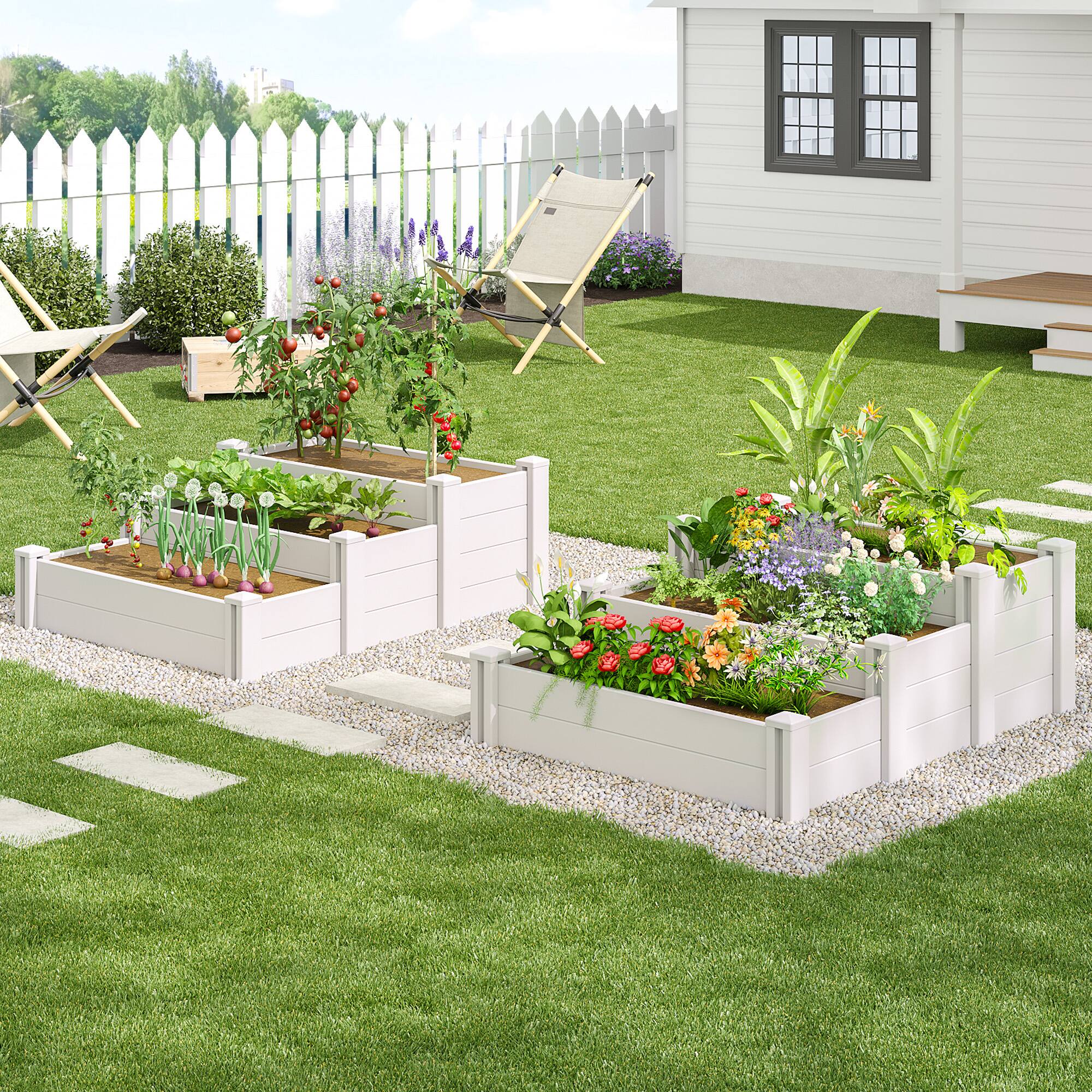 Front. PexFix - 37.3 in. W x 16.9 in. H Rectangle Vinyl PVC Planter Box Raised Garden Beds-Perfect for Patio and Backyard Use - White.