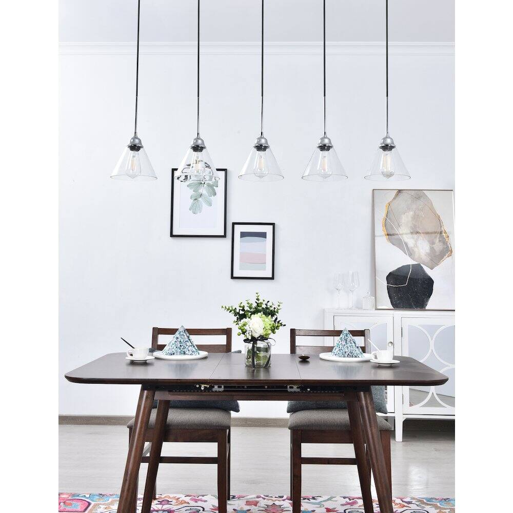 Angle. Living District - Histoire 5 Light Chrome Pendant - Chrome And Clear.