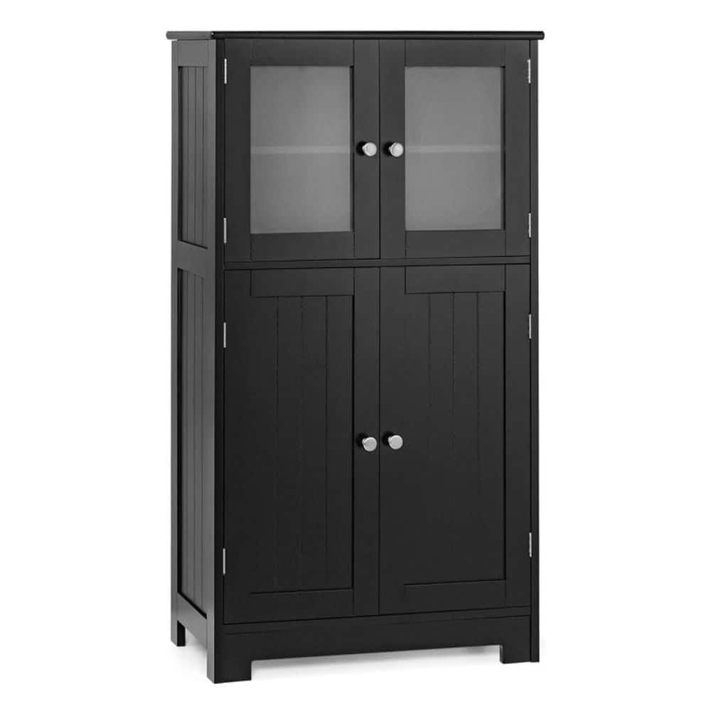 Kadyn - Bathroom Floor Storage Locker Kitchen Cabinet with Doors and Adjustable Shelf- Bathroom Cabinets for Entryway - Black