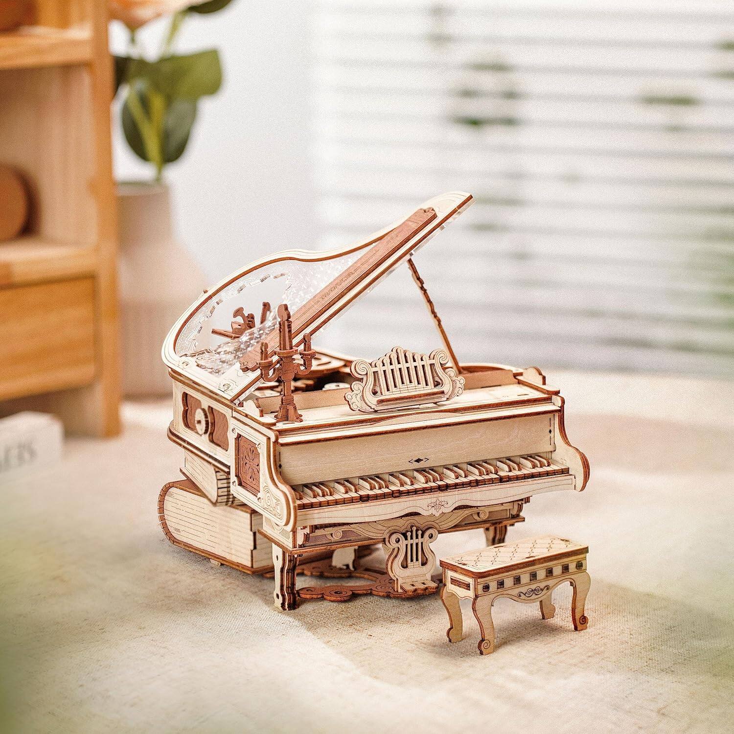 Alt View 1. Robotime - ROKR 3D Wooden Puzzles for Adults 223pcs Piano Model Kit 1:20 Scale Building Puzzles Wooden Music Box - Brown.