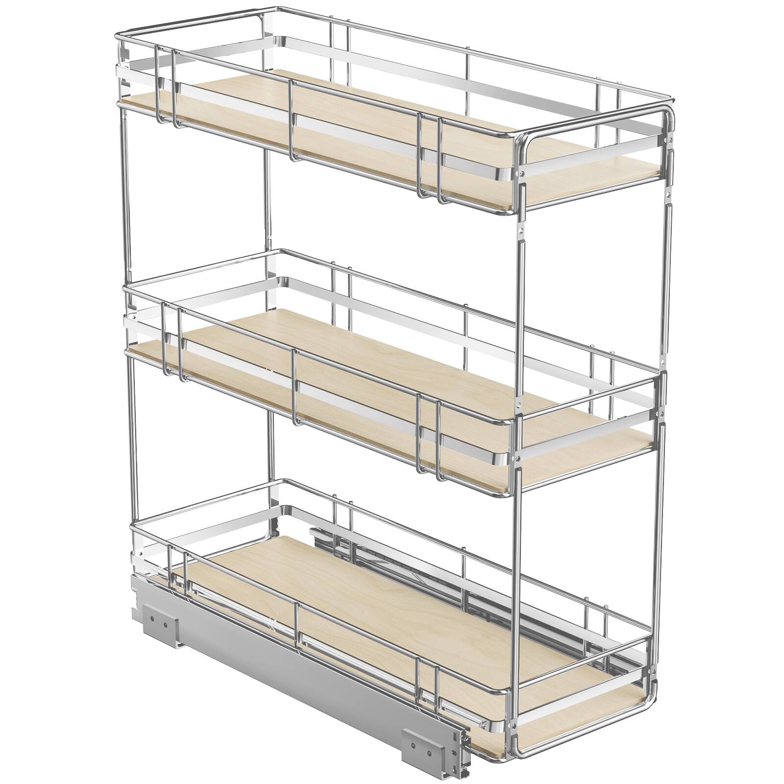 Front. LOVMOR - 3-Tier Pull Out Cabinet Organizer Spice Rack for Narrow Cabinet 9in W x 20½in D Slide Out Wood Shelves Storage Kitchen - Silver.