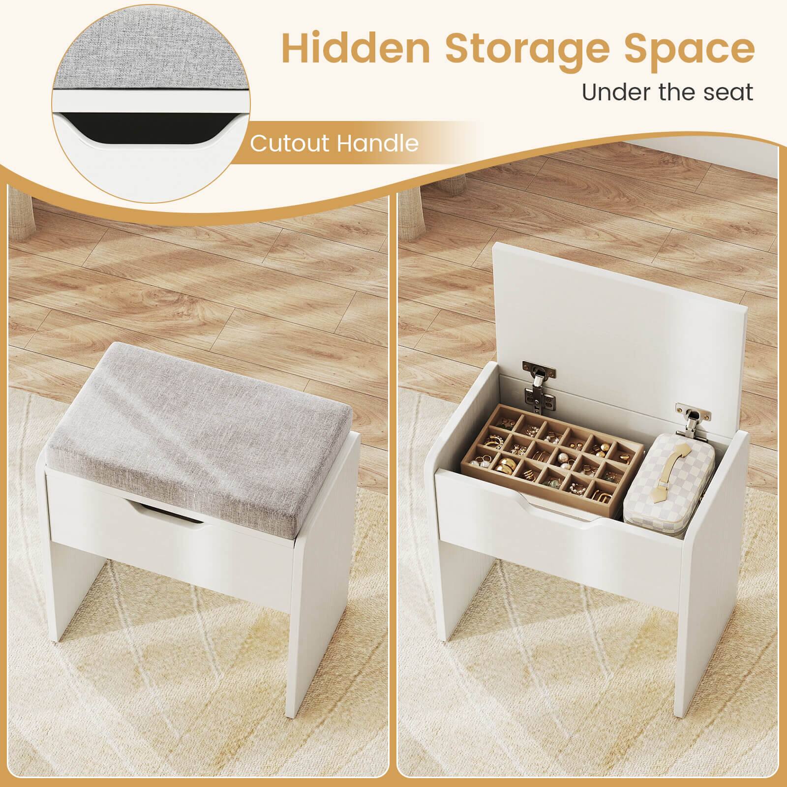 Hidden Storage Space  
Under the seat  

Cutout Handle