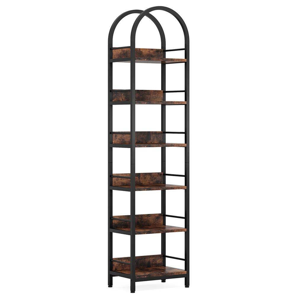 Alt View 1. Kadyn - Kadyn Bookshelf, Storage Shelf, Bookcase,6-Tier Bookshelf, 78.7" Narrow Bookcase Arched Display Shelf,Rustic Brown - Rustic Brown.