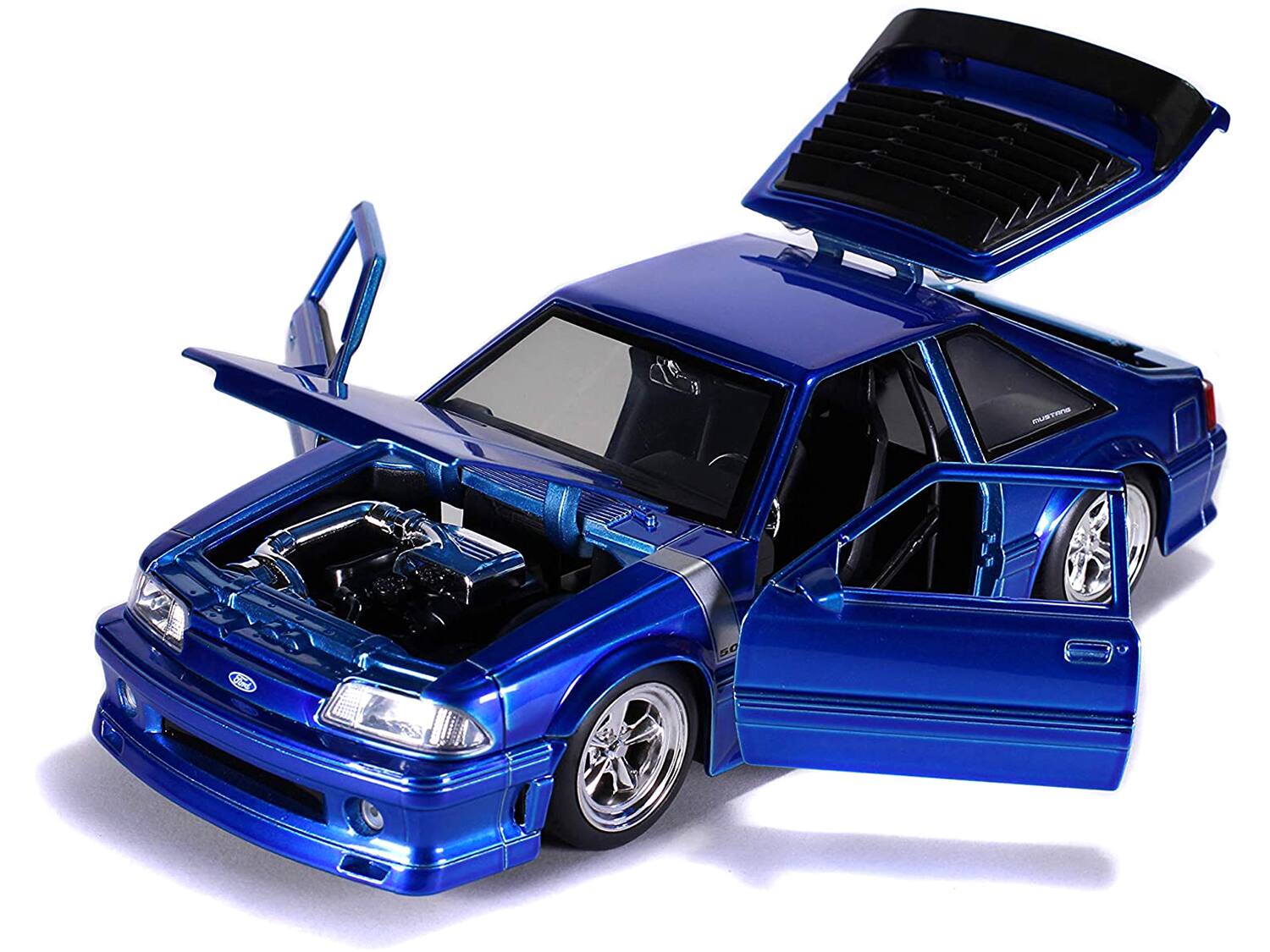 Alt View 1. Jada - 1989 Ford Mustang GT 5.0 Candy Blue with Silver Stripes "Bigtime Muscle" 1/24 Diecast Model Car by Jada.