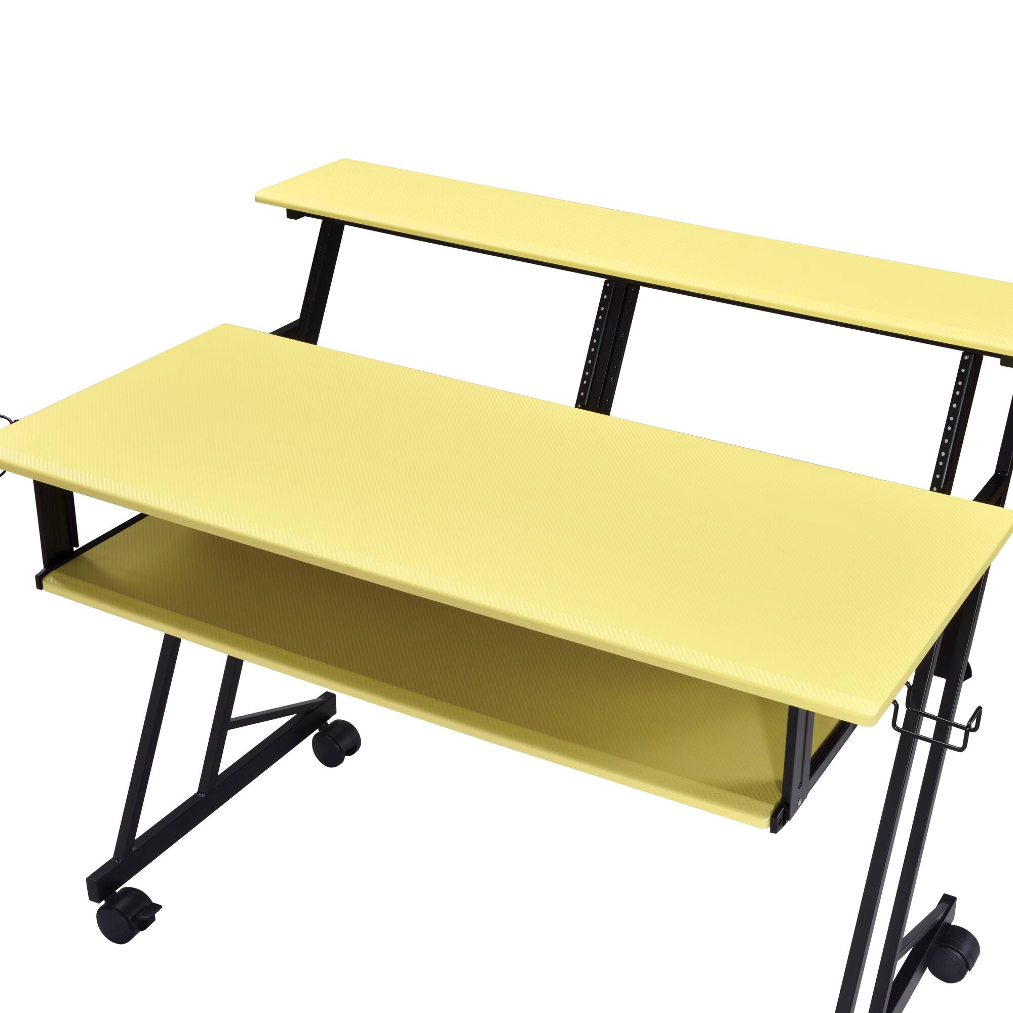 Alt View 4. GOODSILO - Professional Music Recording Studio Desk with Keyboard Shelf and Casters - Black+Yellow.