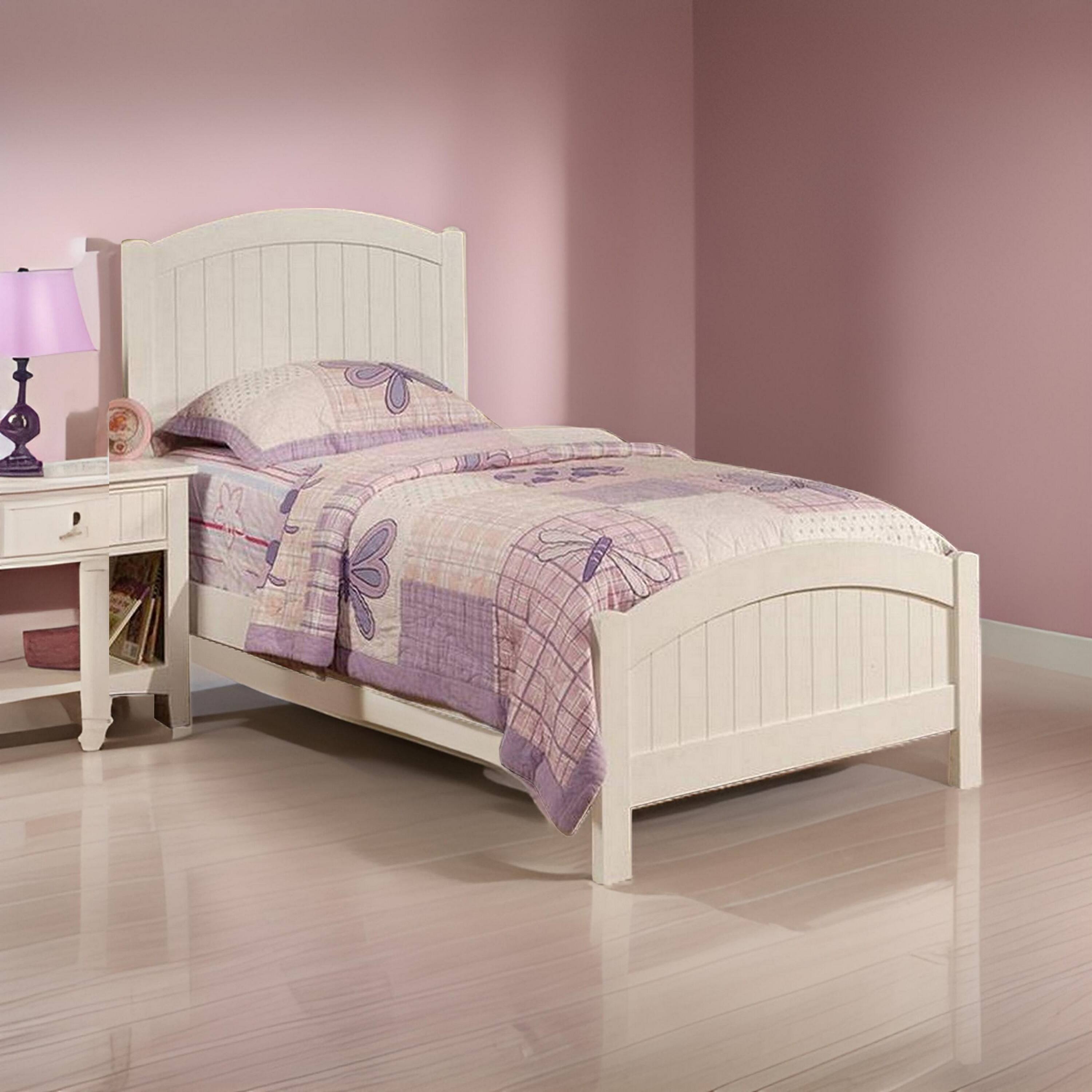 Alt View 5. Manhattan Lane - Shov Twin Size Bed, Arched Headboard, Classic White Wood Construction - White.