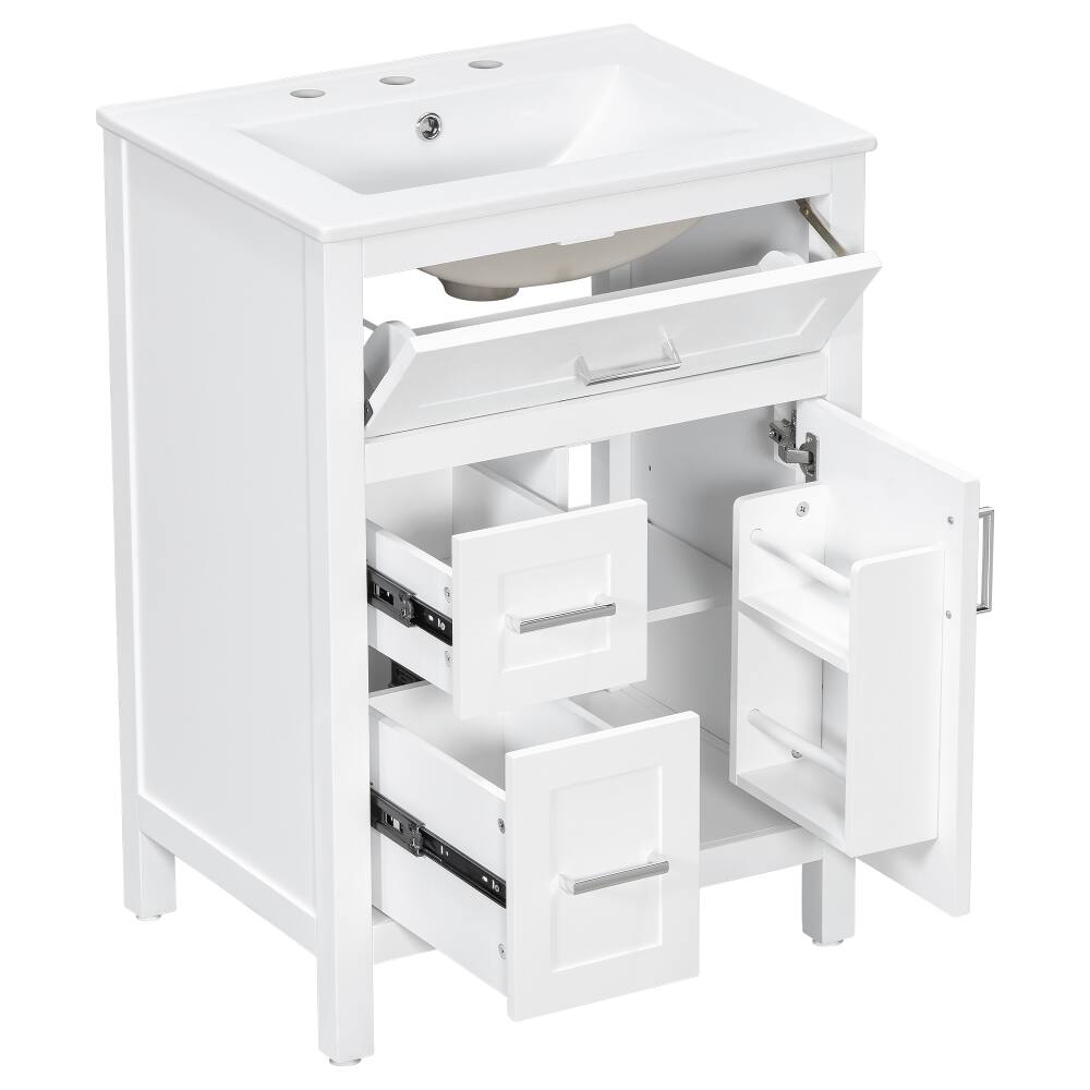 Alt View 10. Loheer - Loheer 24 inch bathroom vanity with sink White Freestanding Cabinet - White.