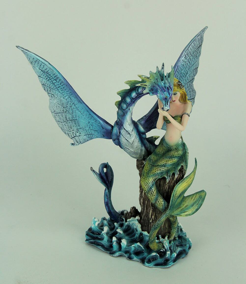 Alt View 1. Everspring Import Co. - Mermaid Sitting with Blue Sea Dragon Statue - Blue.