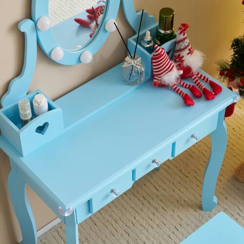 Alt View 4. Winado - Little Kids Girls Vanity Table Set Makeup Dressing Desk with Stool & Mirror with 3 Drawers for Christmas Birthday Gift - Blue.