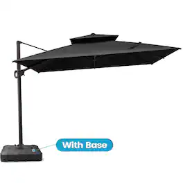 Crestlive Products - 11x11ft Aluminum Double Top Crank Cantilever Patio Umbrella with Base - Black
