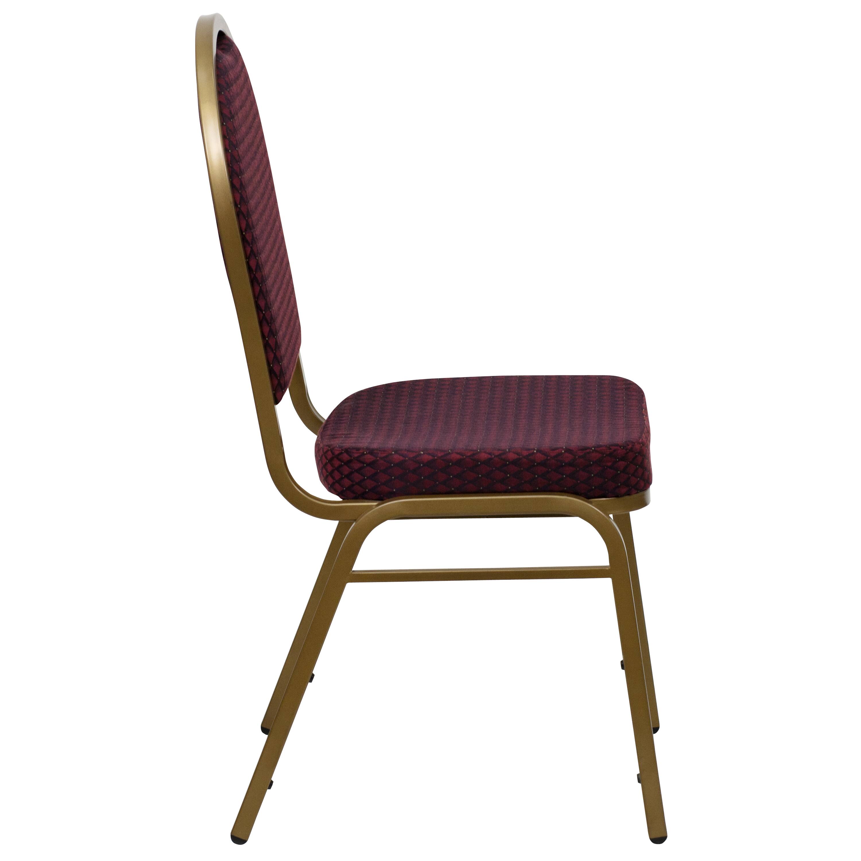 Alt View 6. Emma + Oliver - Dome Back Stacking Banquet Dining Chair - Burgundy Patterned Fabric/Gold Frame.