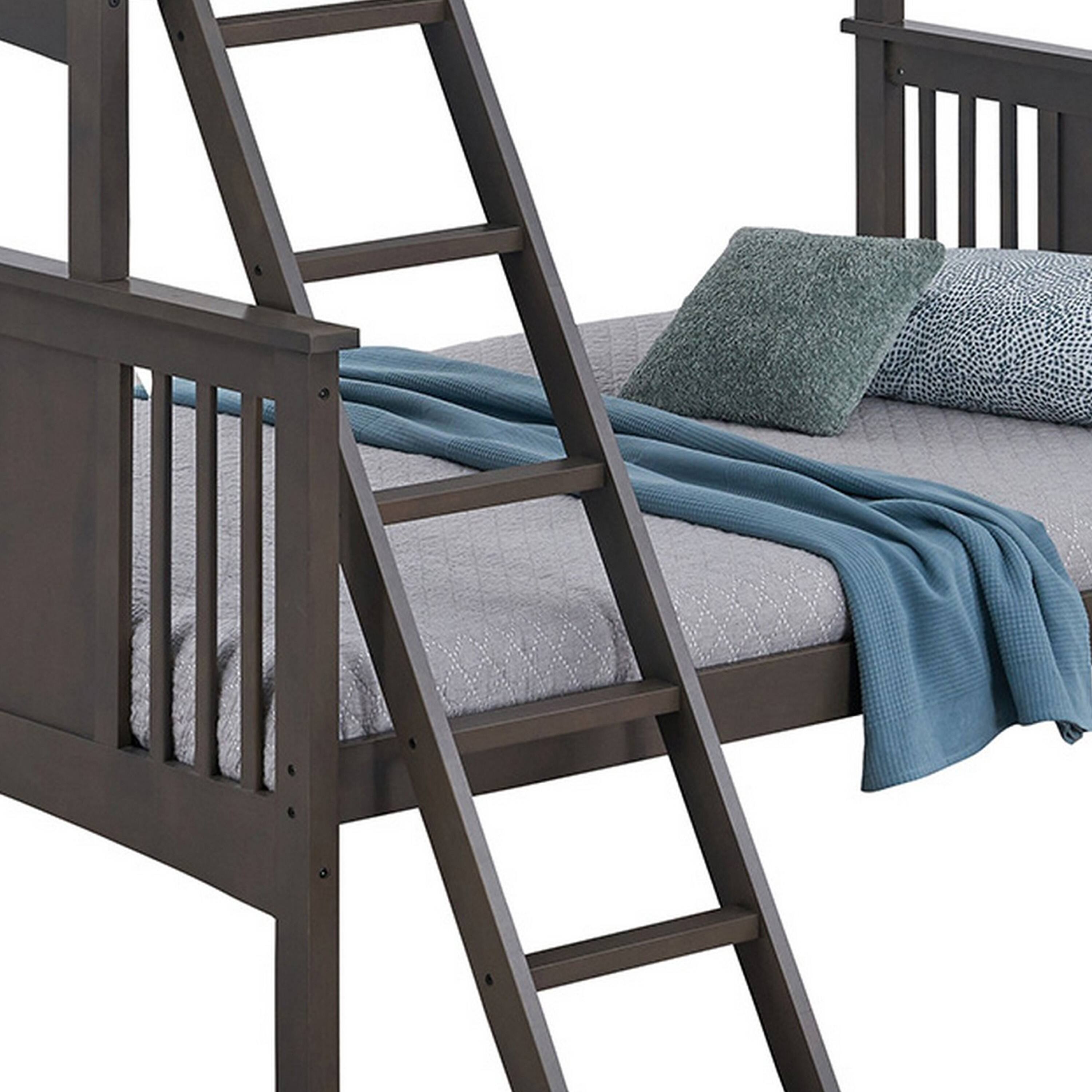 Alt View 3. Manhattan Lane - Ricky Twin Over Full Bunk Bed, Angled Ladder, Stain Gray Solid Hardwood - Stain Gray.